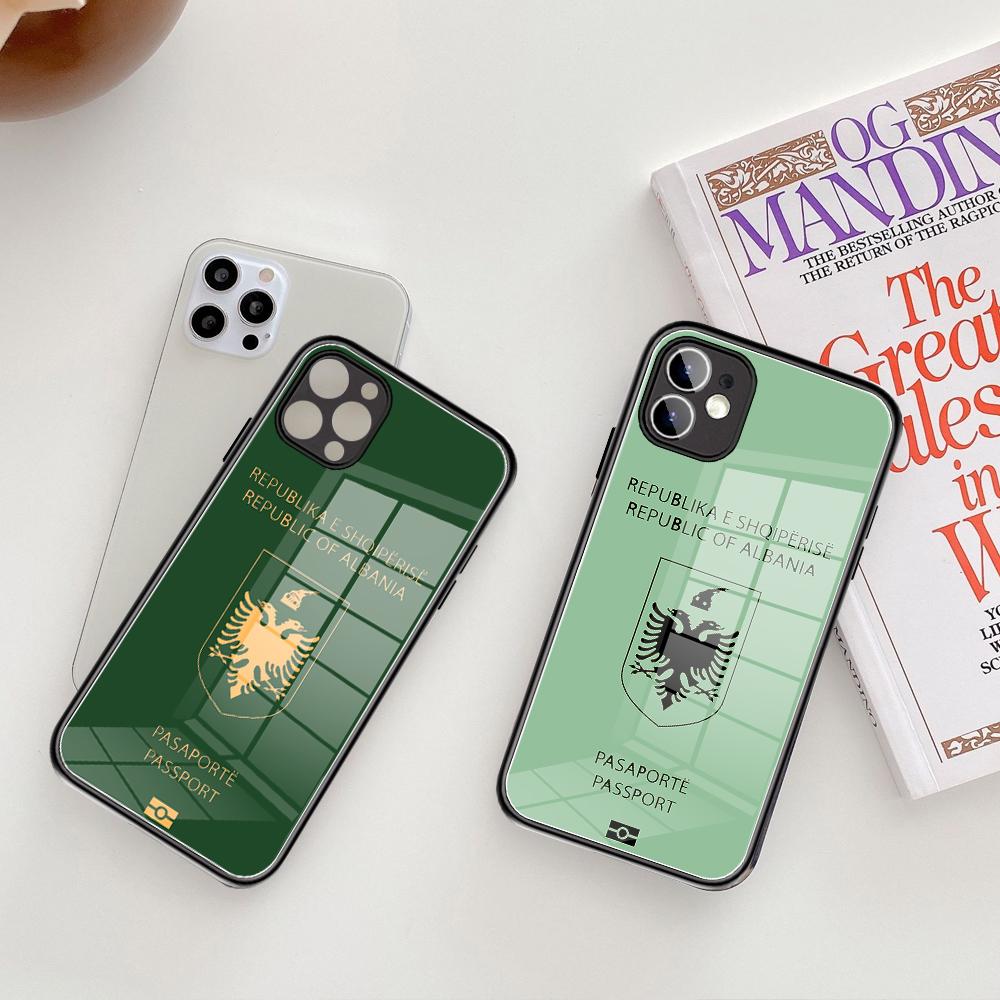 Per IPhone Albania Cassa Del Telefono Del Passaporto di Vetro Temperato 15 14 13 11 12 14 Pro XR XS MAX 8X7 Plus SE 13 14 Pro Mini Coperture