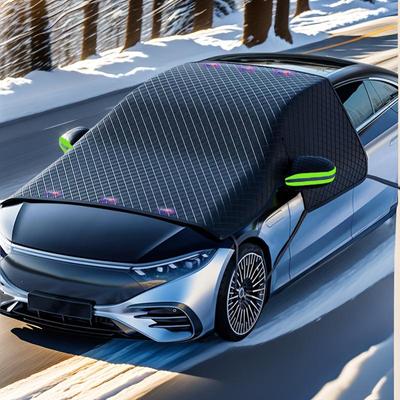 All-Season Windproof Oxford Cloth Car Windshield Cover for Snow and Sun Protection.