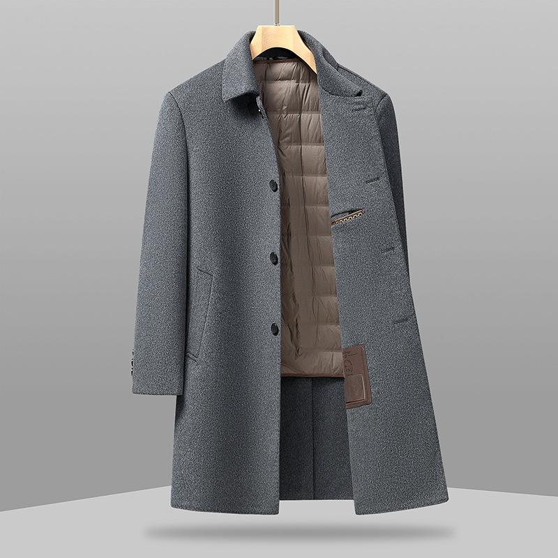 Autumn and Winter Men's Double-sided Nylon Coat Medium and Long Lapel Removable Down Liner Woolen Coat Men