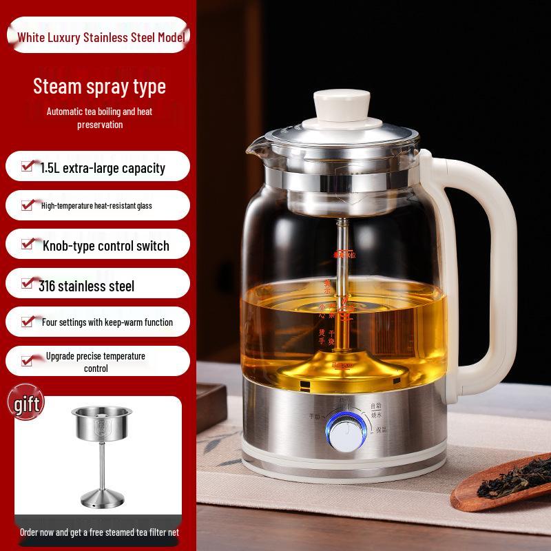 Electric Glass Tea Kettle with Steaming Function - Large Capacity for Black Tea