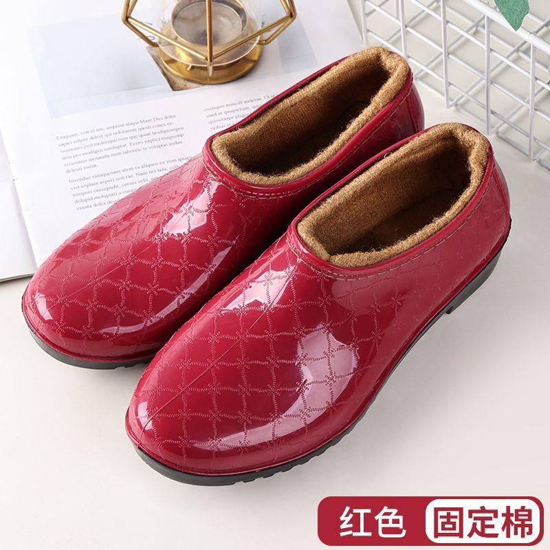 Neue Frühjahrs- und Herbstschuhe Damen Barren flacher Mund flacher Boden rutschfest warm integrierte Gummischuhe ultraleicht weiche Arbeit Wasserschuhe