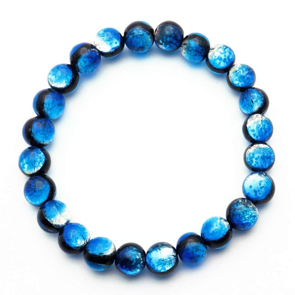 [GOLD STONE] Yonaguni Blue Firefly Glass 8mm Glowing Bracelet from Yonaguni Island, Okinawa, Inner Diameter: Approx. 17.5cm