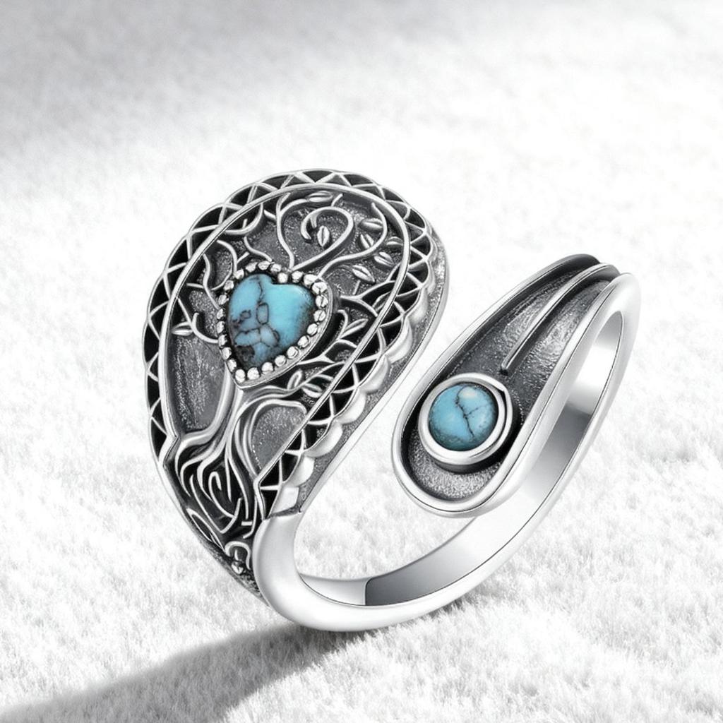 Adjustable Branch Flower Double Turquoise Ladies Ring - Versatile and Stylish Accessory