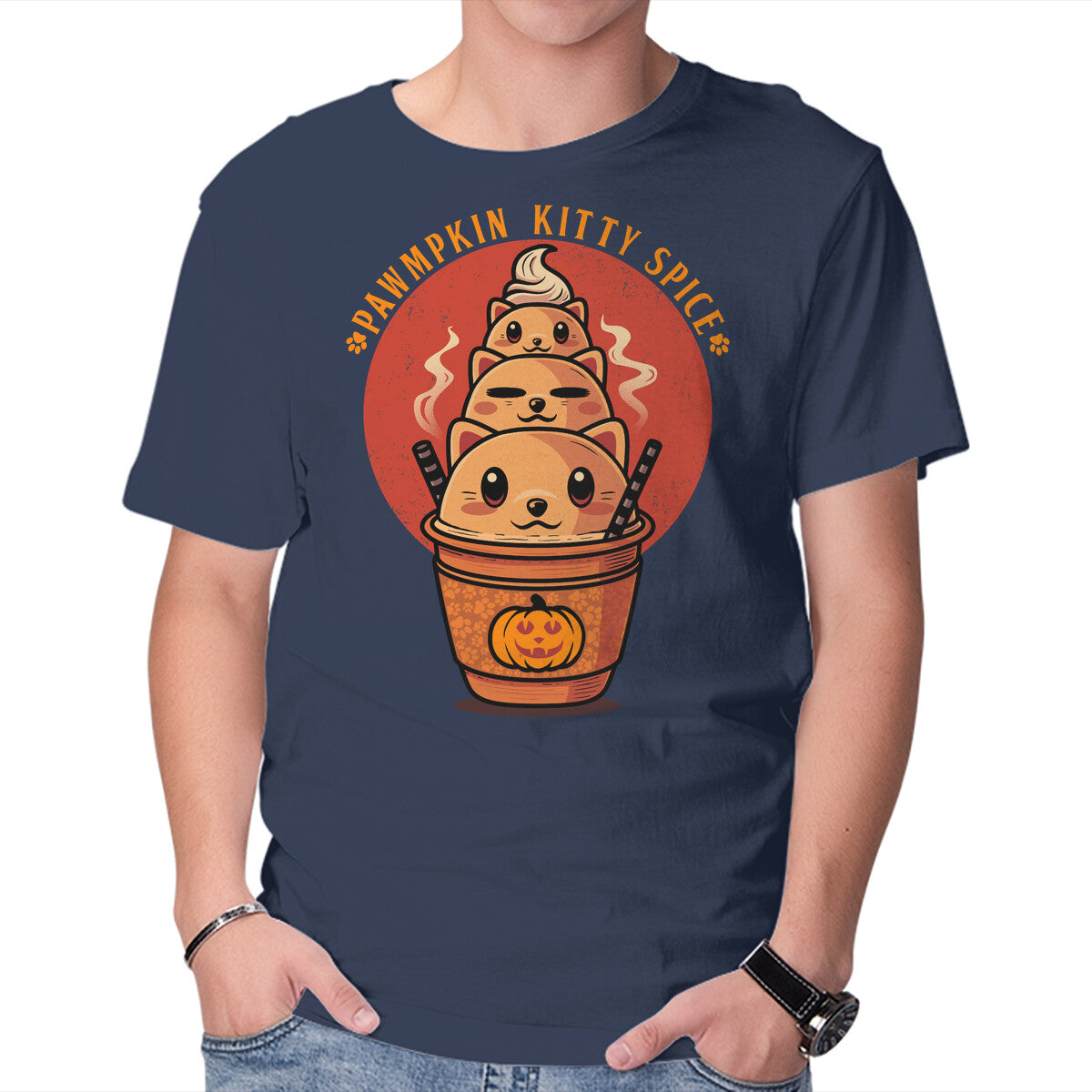 Unisex Crew Neck T-Shirt Pawmpkin Spice Graphic Short Sleeve Casual Tee S