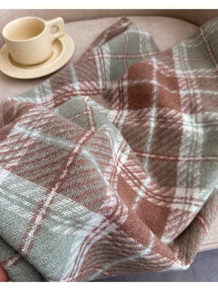 Korean Atmosphere Plaid JK Scarf, Adult Unisex Autumn Winter Thickened Warm Versatile Scarf with Tassels, Fashionable Casual Style