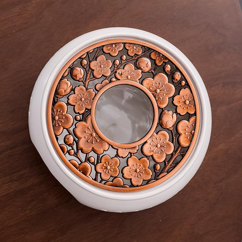 Japanese Style Ceramic Tea Warmer with Candle-Heated Insulated Glass Pot.
