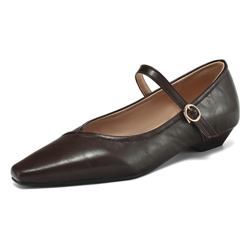 

Элегантные женские туфли Мэри Джейн на низком каблуке 2025 Модные ремешки Черные телесные балетки Вечерние свадебные офисные туфли Женские удобные 39 темно-коричневого