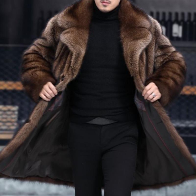 Höst och Vinter Ny Herr Förtjockad Lång Fuskpäls Casual Kappa