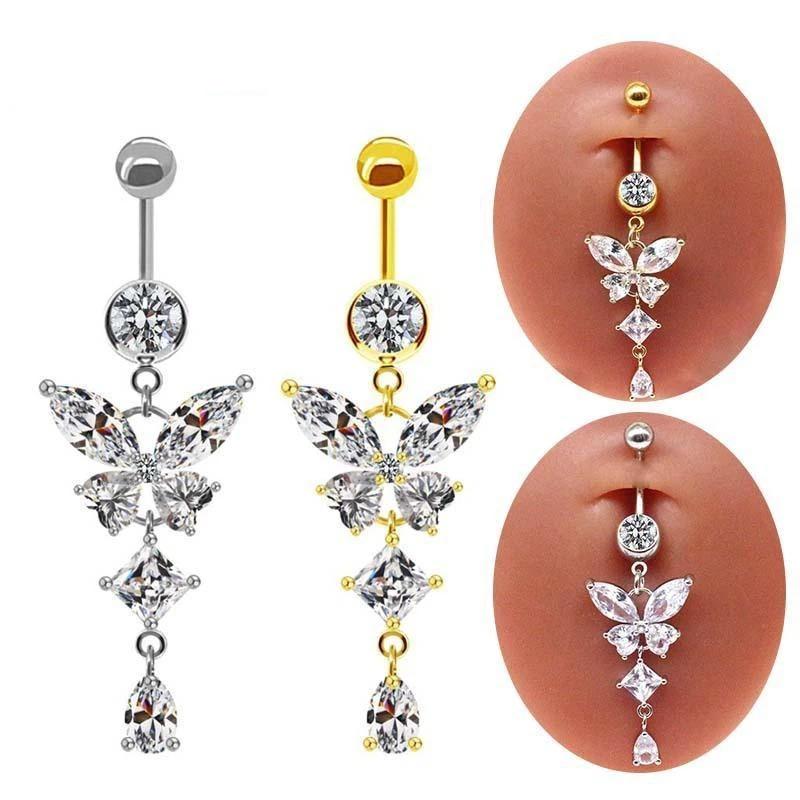 *Butterfly Design Clip On Belly Button Stainless Steel Material Belly Button Rings Non Piercing Navel Rings Fashion Accessory