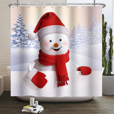 Frohe Weihnachten Schneemann Duschvorhänge Wasserdichter Badevorhang Weihnachtsmann Schneeflocke für Badezimmer Heimdeko mit Haken