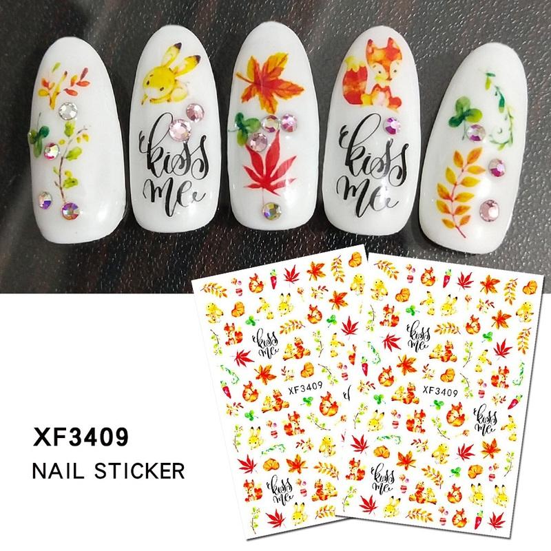 12 Sheet/set 3D Nail Stickers Autumn Winter Maple Leaf Transfer Sliders Paper Nail Decals for Manicures Wraps Tip