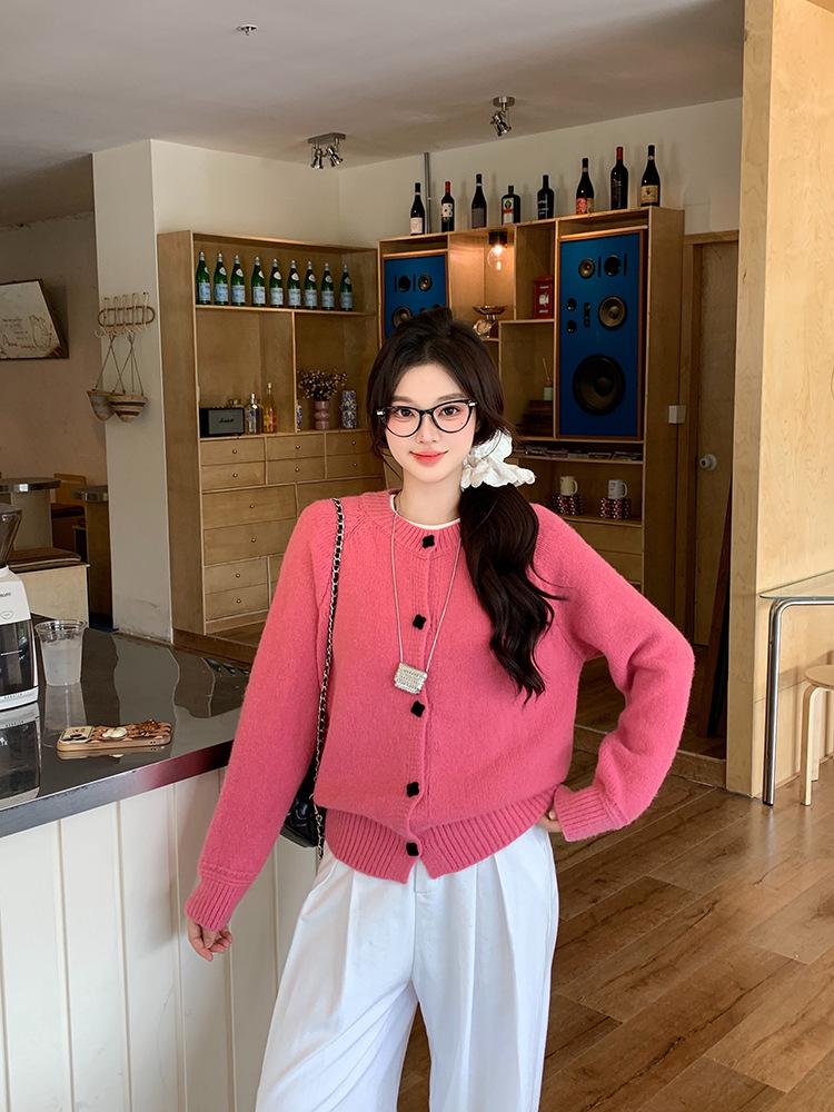 Damen Plus Size Süßer Gestrickter Pullover im Koreanischen Stil mit Quadratischer Schnalle