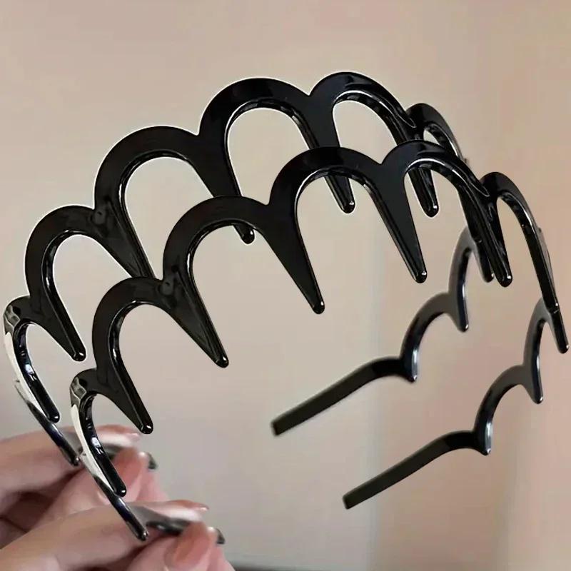 Women Solid Color Toothed Non-slip Hair Bands Girl Face Wash Sports Hairbands Wave Headbands Hair Accessories