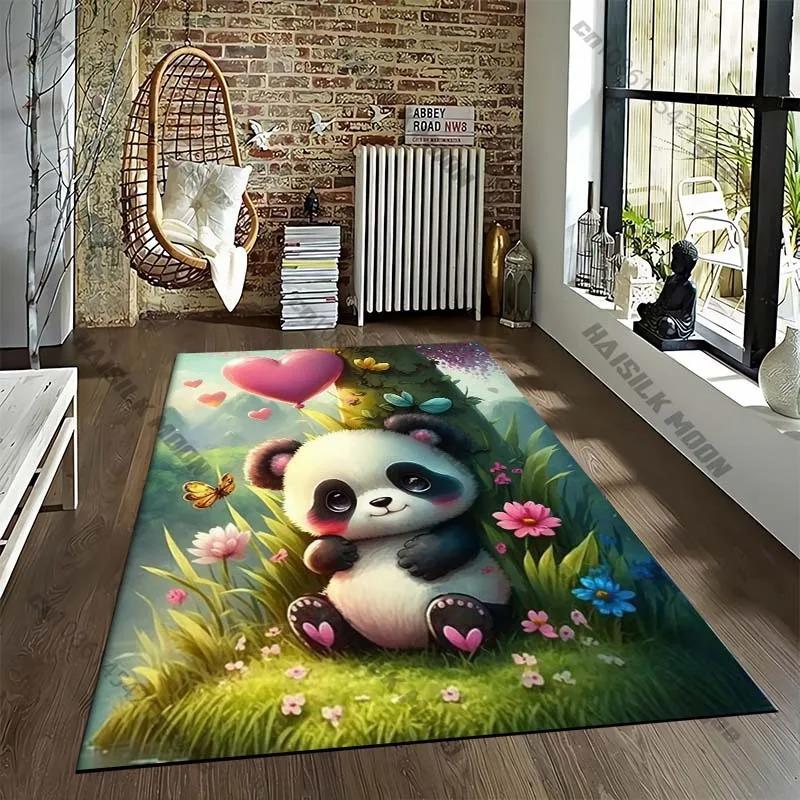 Cute Panda Pattern Area Rug – Large Anti-Slip Carpet for Living Room Sofa Bedroom, Soft Floor Mat Under Chair Lounge