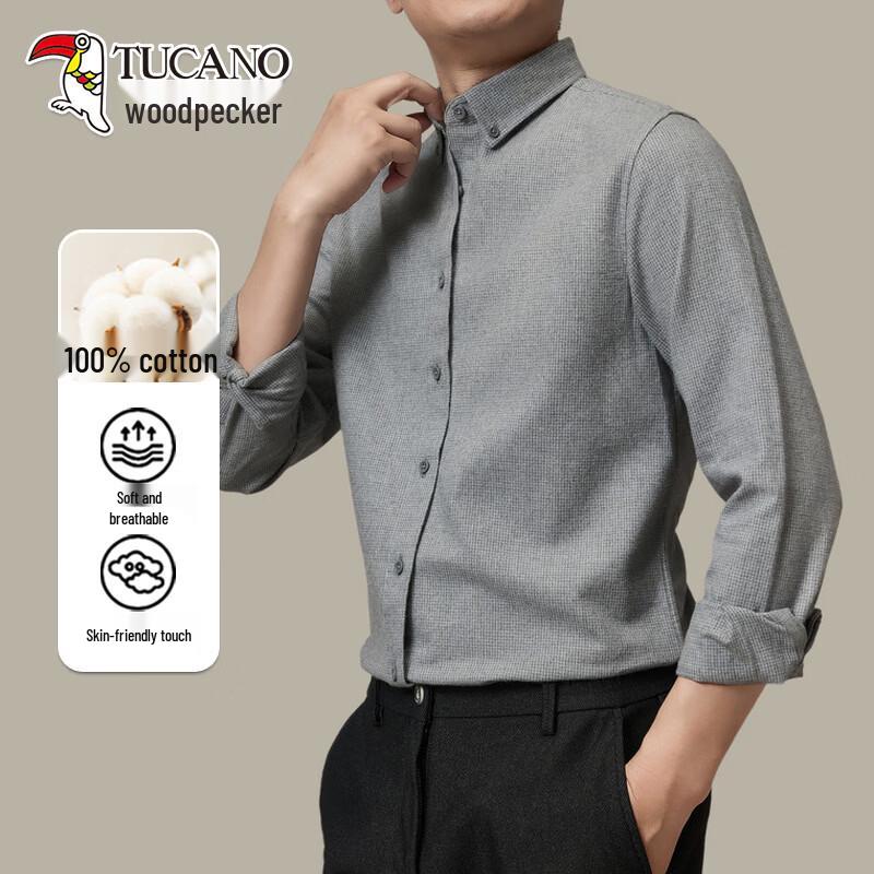 TUCANO Men s Solid Color Pure Cotton Flannel Long Sleeve Shirt S