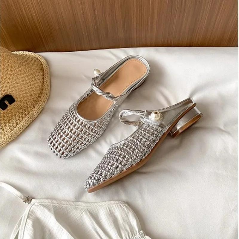 

Fashion Fashion 2025 Closed Toe Women s Slippers New Outdoor Best Seller String Bead Daily Hollow Out Light Comfortable Flat Slippers 40 серебряный