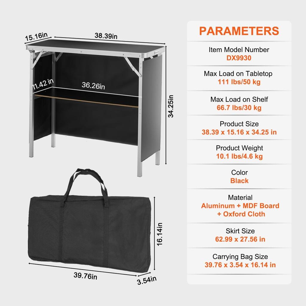 Tavolo Podio Portatile per Fiere, 38,39" x 15,16" x 34,25", Espositore Banco Espositivo Stand Stand Fiera con Parete, Tavolo Bar Promozionale Pieghevole per Vendita al Dettaglio