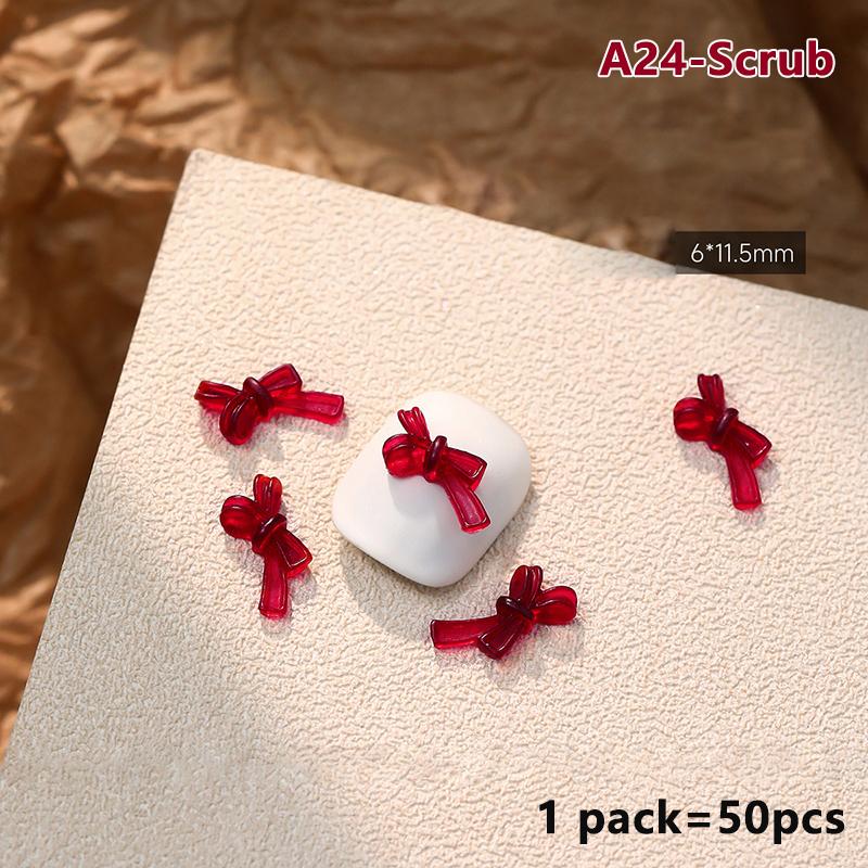 50Pcs French Style Bows Nail Accessories Mixed Size 3D Wine Red Bowknot Nail Charms Kawaii Winter Nail Art Decoration Cute Parts