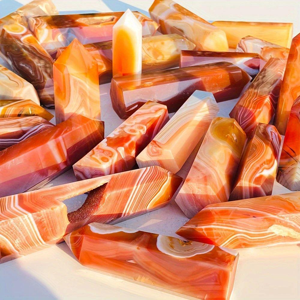 Polished Red Agate Hexagonal Pillar for Home or Office Décor
