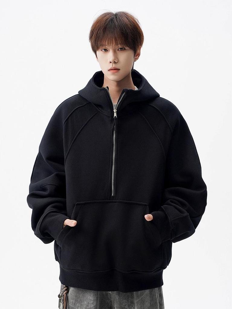 Men's High Street Half-Zip Hooded Sweatshirt - Autumn/Winter Casual Loose Fit Hoodie