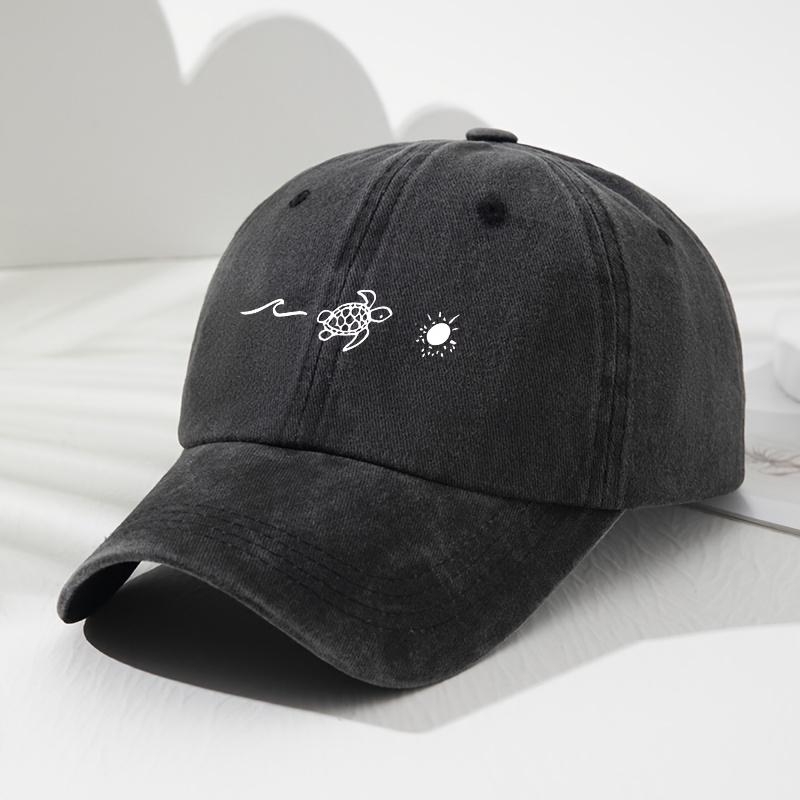 Baseballkappe mit Wellenschildkröten-Sonnenaufdruck, Retro-Stil für Damen und Herren, modischer Sonnenschutz für draußen und verstellbarer Sonnenschutz