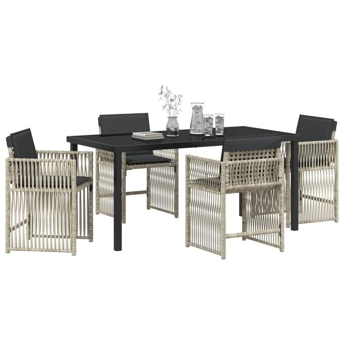 VidaXL Ensemble de Repas de Jardin 5 Pièces Avec Coussins Gris Clair Poly Rattan 3380667