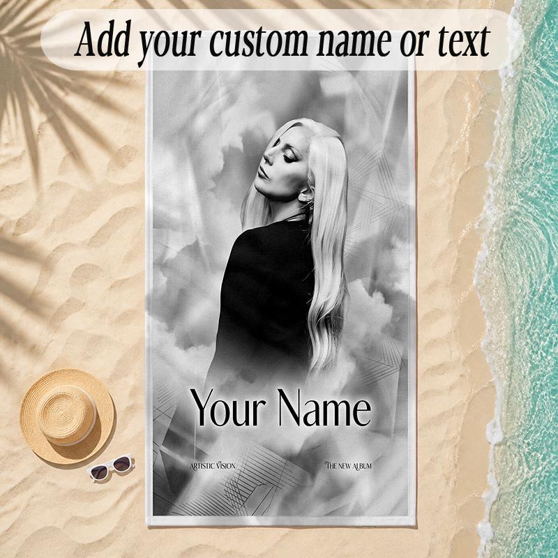 Beach TowelLady Gaga Custom Name Text Personalized Soft Towel for Beach Pool Indoor Home Decor Gift