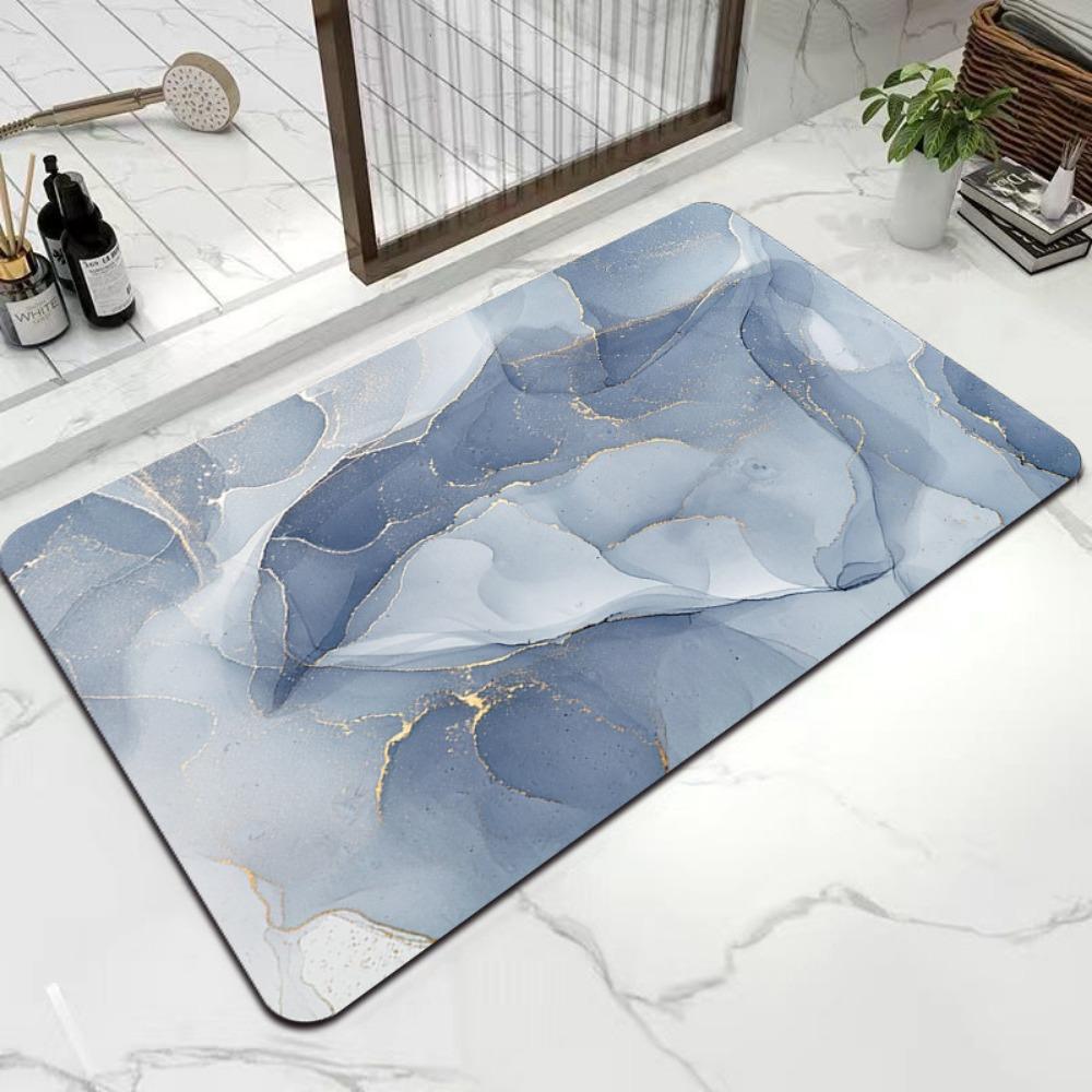 Einfacher Druck Badezimmer Verdickungsmatte Bad Rutschfeste Teppiche Im Waschbecken Badewannenseite Bodenteppich Duschraum Fußmatte Memory-Schaum 3D-Pad