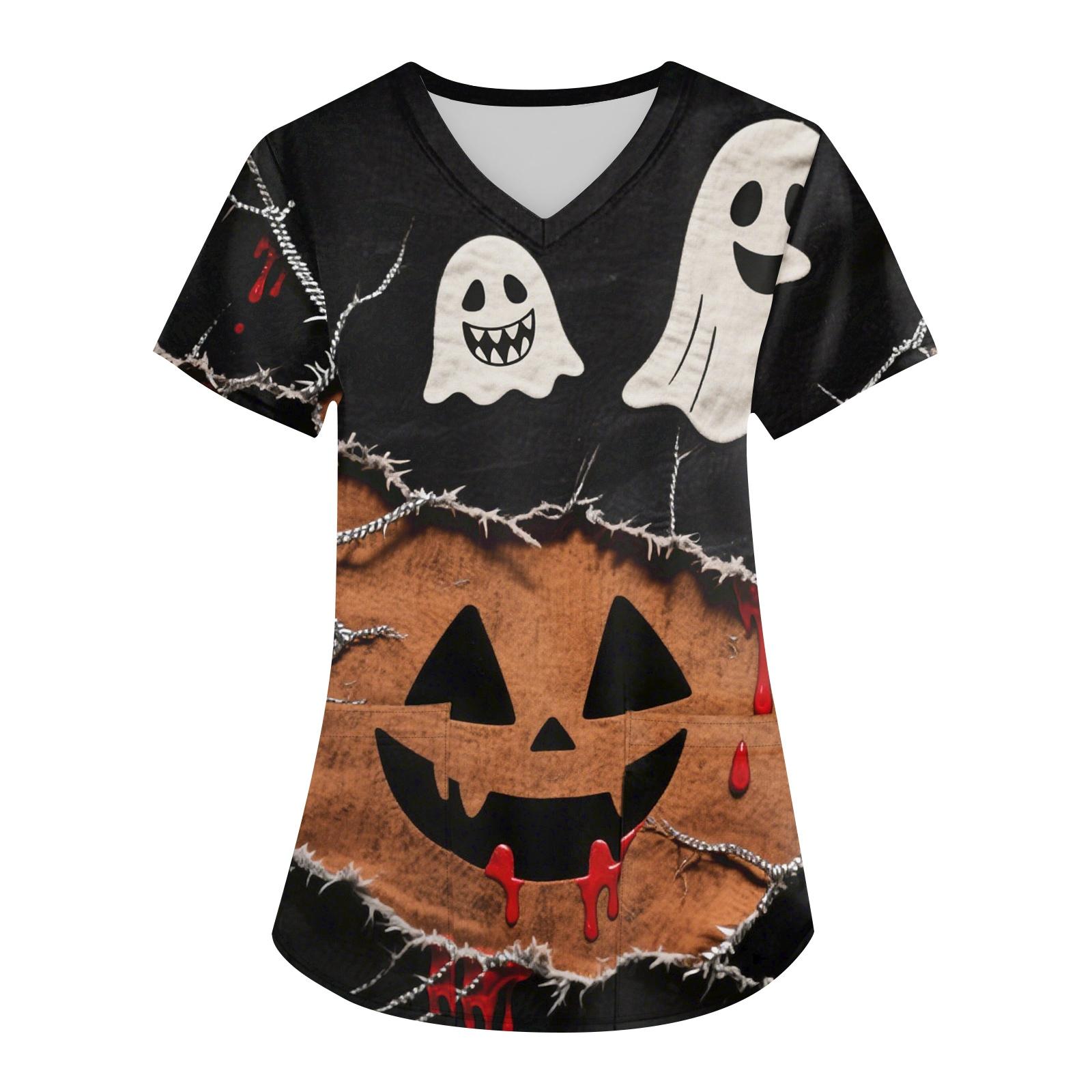 

Женская рабочая униформа с принтом, V-образный вырез, карманы, базовый короткий рукав, пуловер, топ XXXL