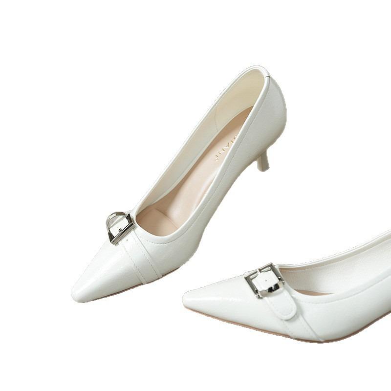 Versatile designer retro temperament belt buckle high heels women's pointed stiletto single shoes spring