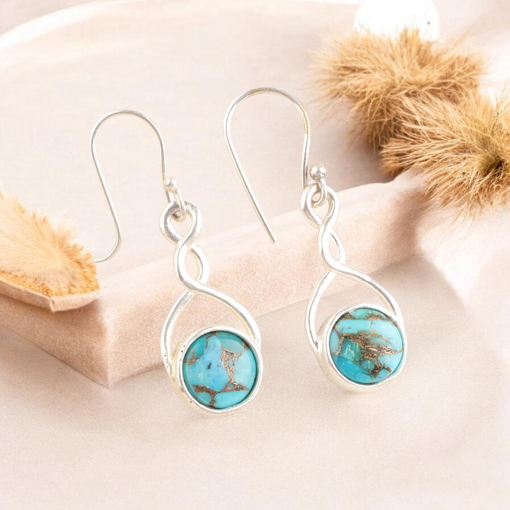 Natural Blue Copper Turquoise Gemstone 925 Sterling Silver Handmade Earring1.68" CE-15-46