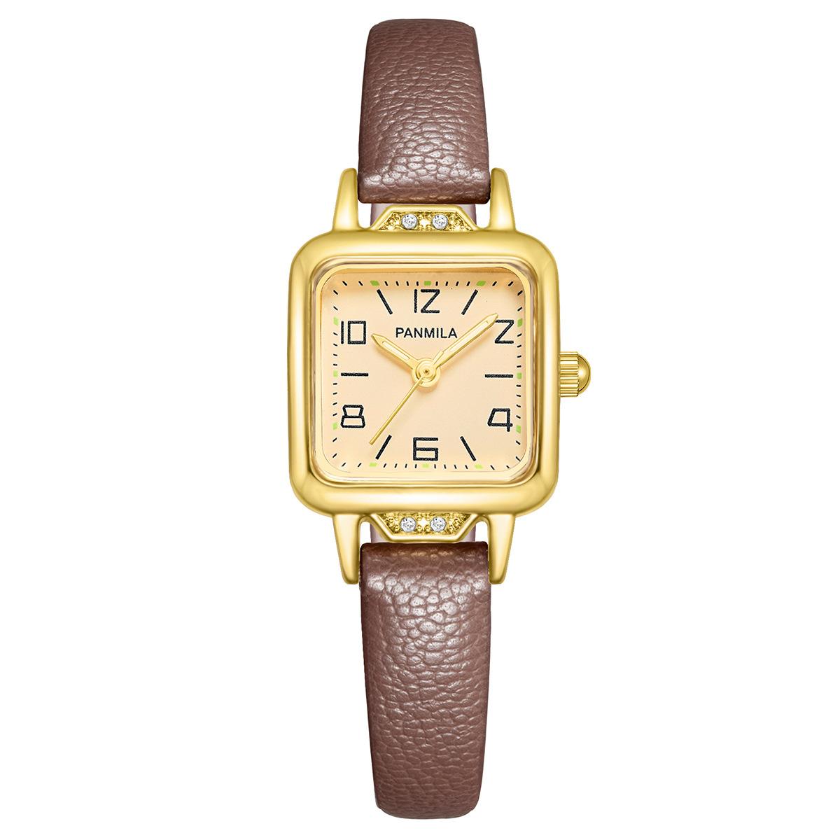 

Женские часы коричневые ретро маленькие квадратные часы новые маленькие циферблаты нишевые женские кварцевые часы