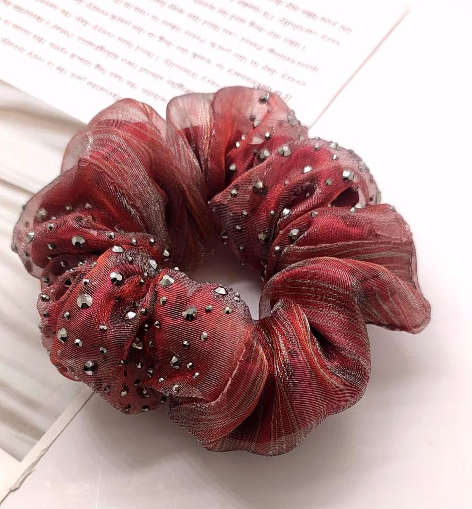 Hair Band Star Inlaid French Double-Layer Organza Sweet Temperament Headdress Flower Tie-up Hair Head Rope Female