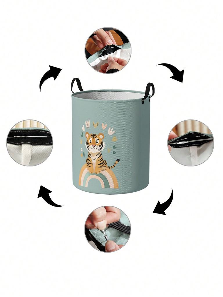 Little Tiger Laundry Basket Foldable Large Capacity Canvas Storage Bucket Children's Toy Clothing Storage Home Bathroom