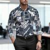 Men's Shirt, Ethnic Style Diamond Shaped Geometric Printed Long Sleeved Shirt, Business Casual Spring and Autumn Collar Shirt