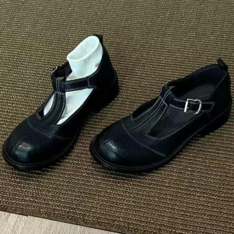 Fashion Luxury Retro Women Flats 2025 Casual Round Toe Buckle T-strap Women Loafers New British Style Soft Walking Women Flat Shoes