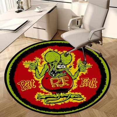 1pc Rat Fink Artwork Round Carpet, Made of Polyester,Perfect for Decorating Office Chairs, Living Rooms