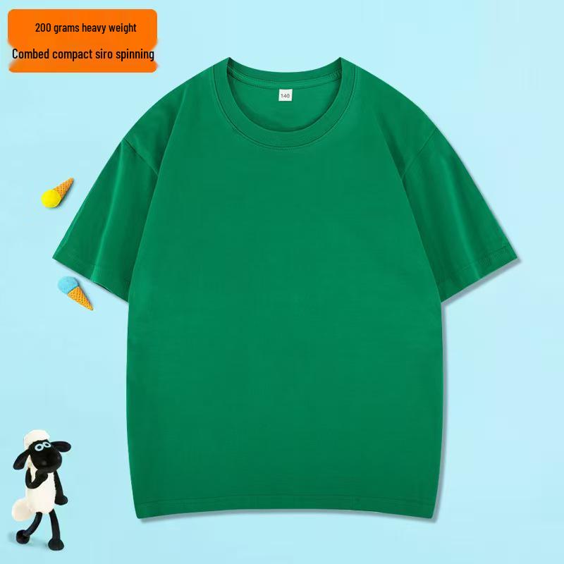 200g Pure Cotton Children's Short Sleeve Round Neck T-shirt – Parent-Child Casual Campus Style, Boys' Plain Color School Uniform Top