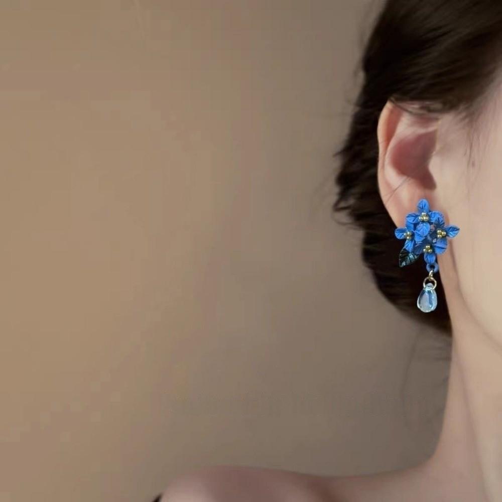 Blue Color Orchid Earrings Sweet Flower Earrings Ethnic Style Girl Ear Jewelry Gift