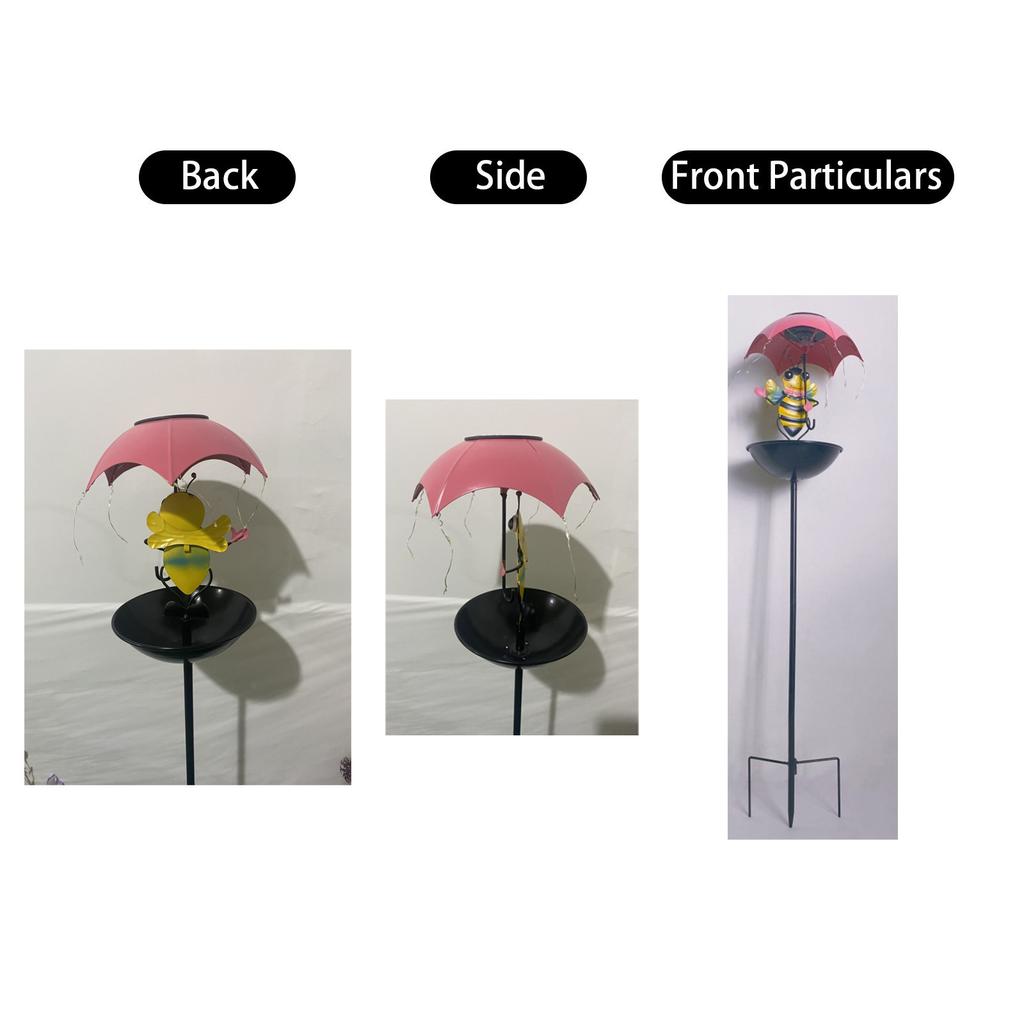 Schmiedeeisen Biene, Regenschirm Vogelhäuschen, Außen Terrasse Garten, Solar-LED Tier-Regenschirmlicht mit Vogelhäuschen