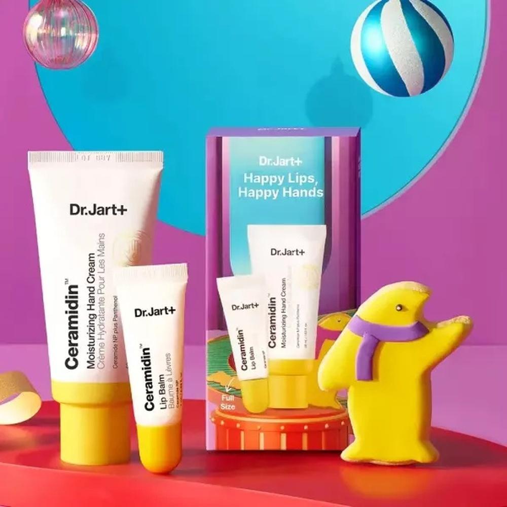 סט Dr.Jart+ שפתיים מאושרות, ידיים מאושרות (שפתון וקרם ידיים)