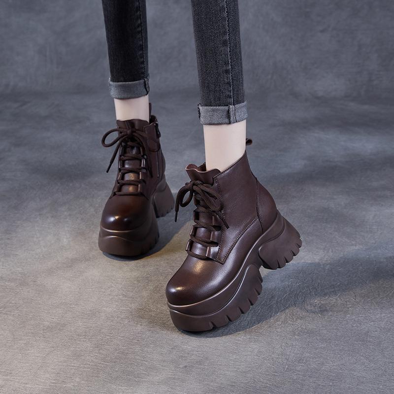 Høst og vinter nye kortstøvletter med tykk såle og innvendig høydeøkning, barnesko i smått skinn, damestørrelse, allsidige Martin-støvletter