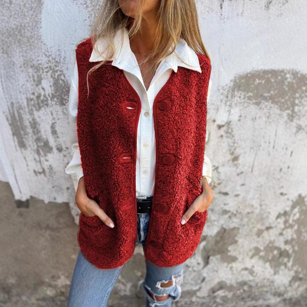 2025 Autumn/Winter Lambswool Fleece Button Vest Jacket Waistcoat
