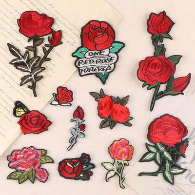 El yapımı DIY yama gül çiçeği bilgisayar nakışı rozet kumaş yama 11 adet