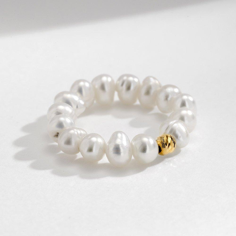 14K Carb Cut Ball Natural Pearl Ring