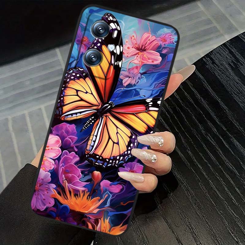 Butterfly flower pattern Phone Case For OPPO Reno 5 6 7 A96 A40 A58 Realme GT A74 A78 Neo2 A74 A78 Find X5 X3 X7 X8 Black