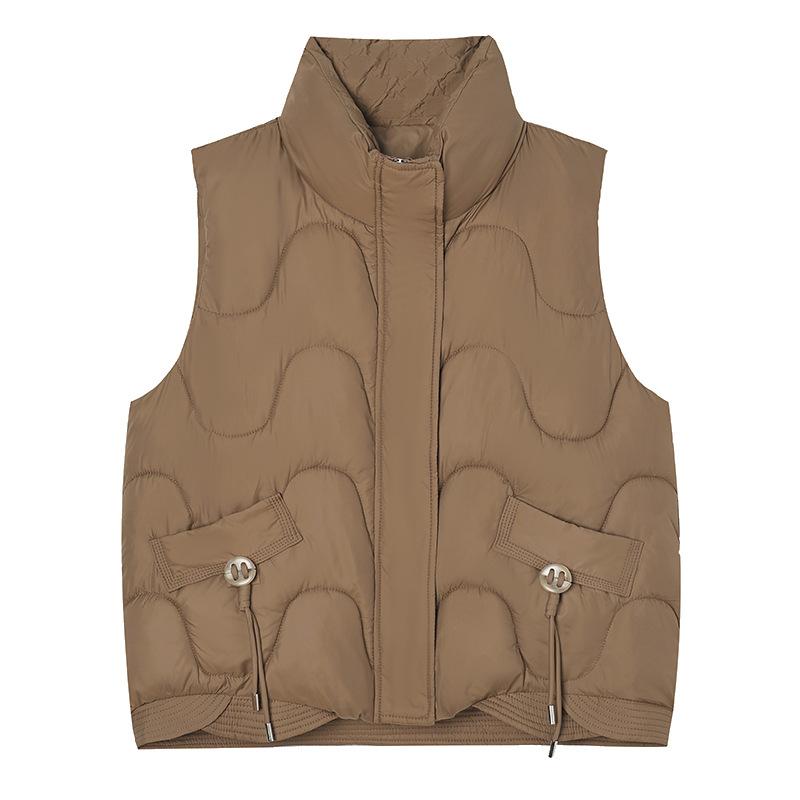 

New women s lightweight sleeveless vest stand-up collar quality jacket solid color thickened warm sports leisure loose cotton jacket XXL темно-коричневого кольору