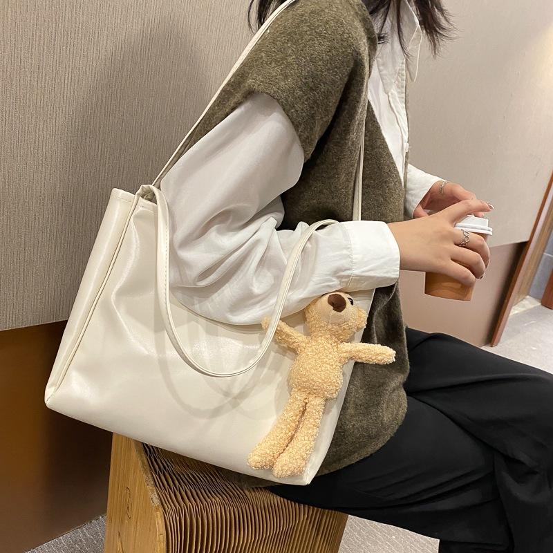 Bag Women's New Trendy Korean Version Trendy Shoulder Bag Large Capacity Simple Tote Bag Portable Solid Color Big Bag