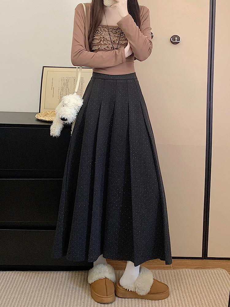 

Plus Size Women s High Waist Polka Dot Mid-Length Woolen Skirt 3XL сірий колір