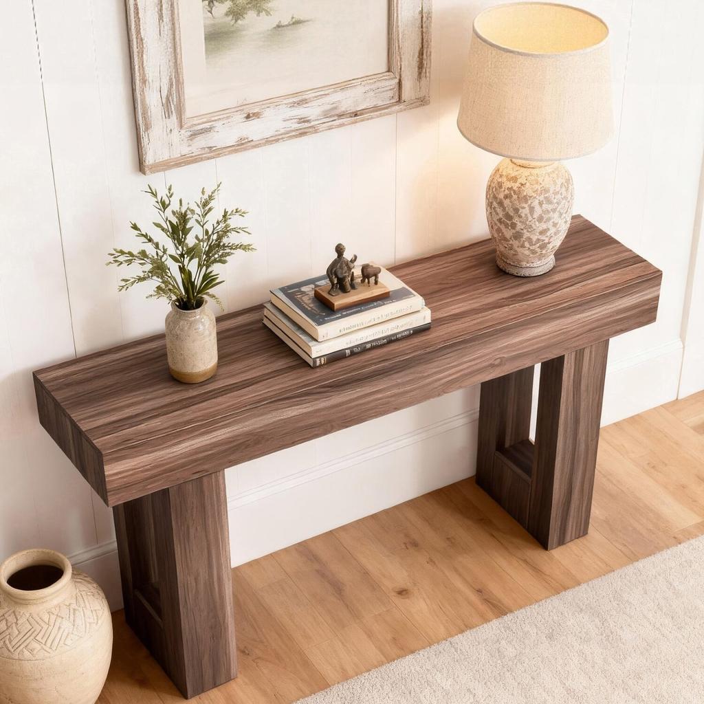 160 cm Console Table, Farmhouse Desk Behind the Couch, Wooden Rectangle Entrance Desk, Narrow Long Sofa Table Accent Stand for Hallway, Bedroom,
